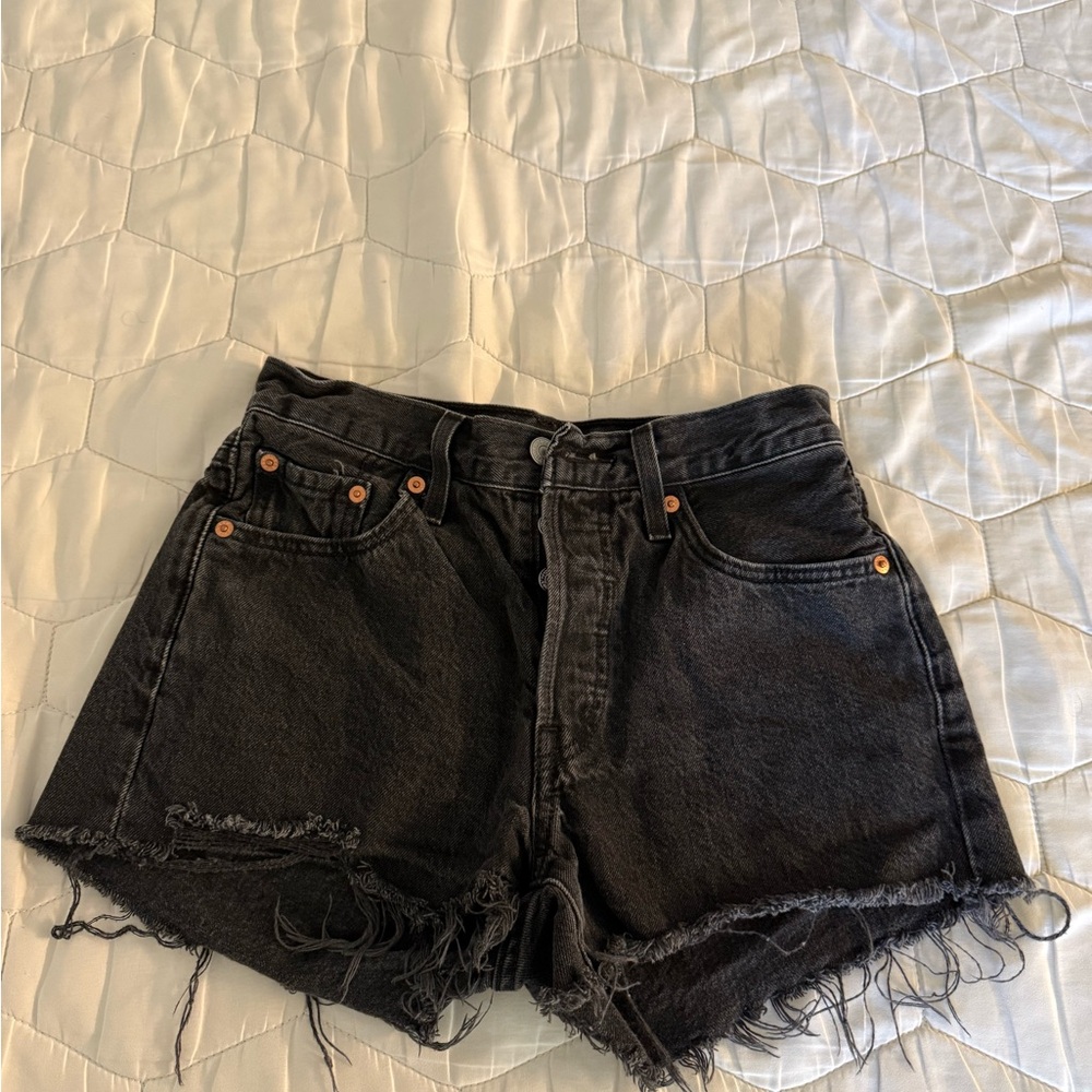 Levi's 501s- Black Distressed High-Rise Jean Shorts